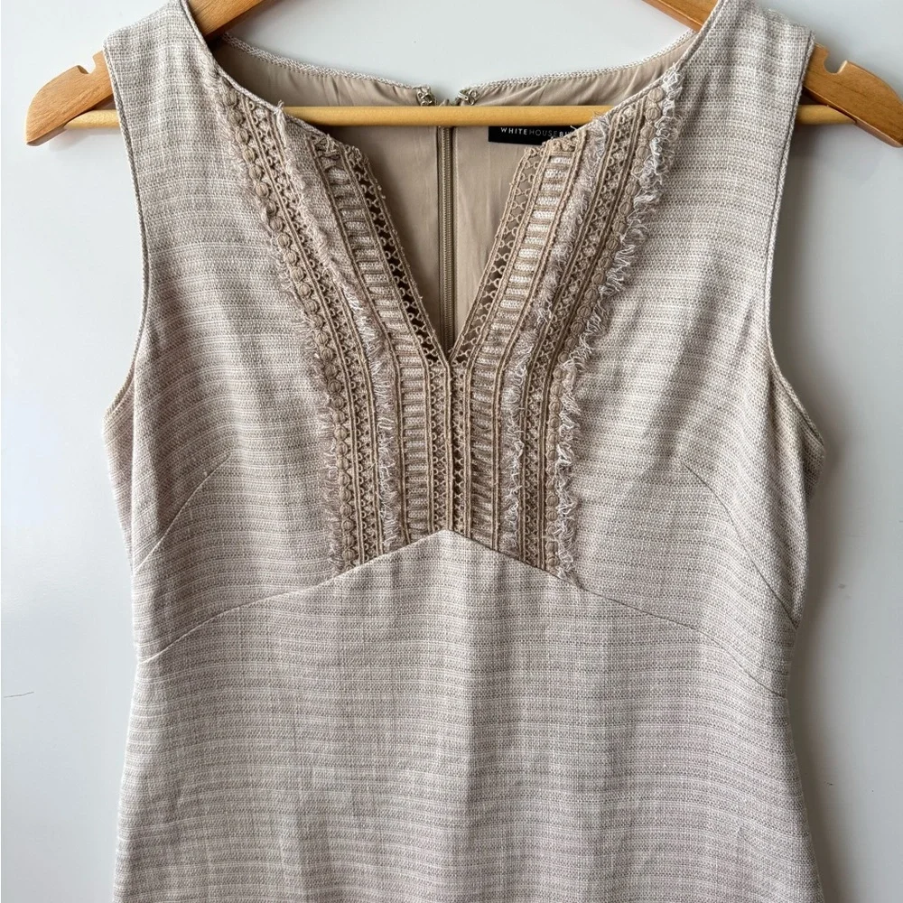White House Black Market‎ Tan Sheath Dress V-Neck Sleeveless Size 4